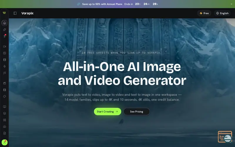 Screenshot of All-in-One AI Image and Video Generator | Vorapix