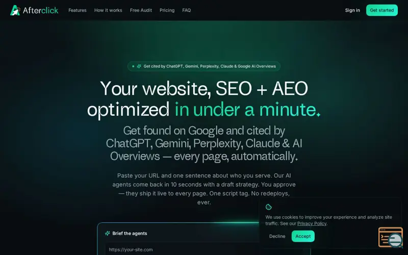 Screenshot of SEO & AEO Optimized in a minute