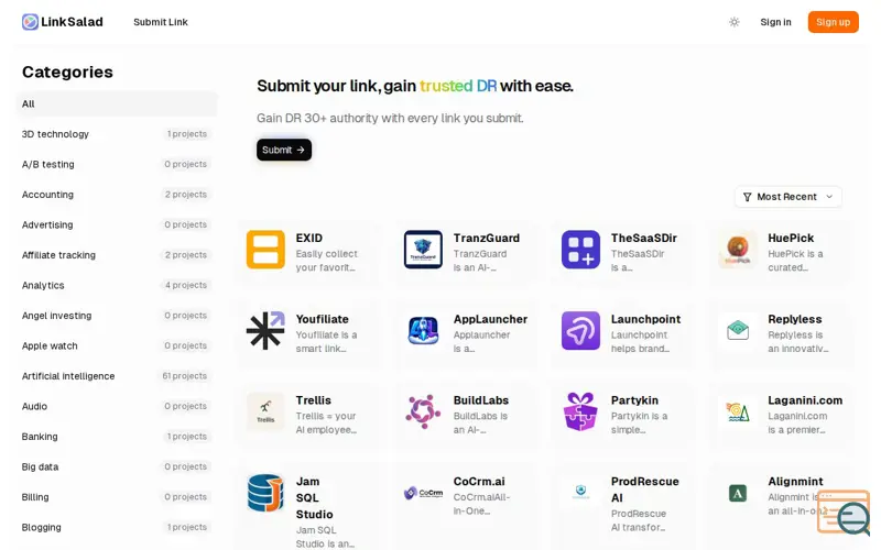 Screenshot of LinkSalad