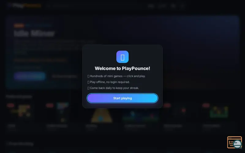 Screenshot of PlayPounce — free game hub