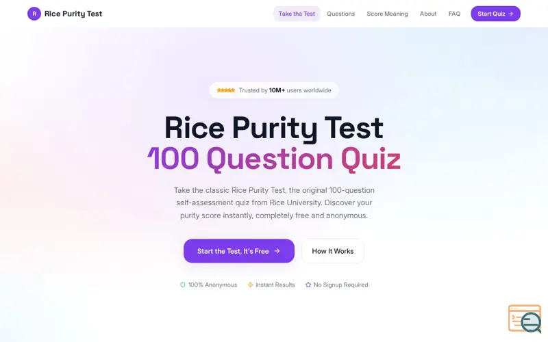 Screenshot of Rice Purity Test