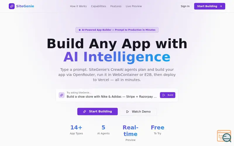 Screenshot of sitegeniebuild