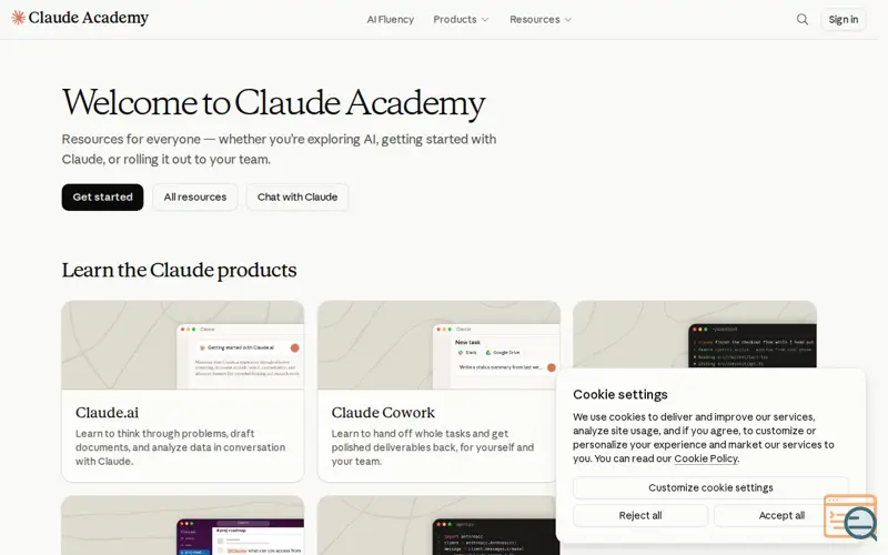 Screenshot of Claude Academy