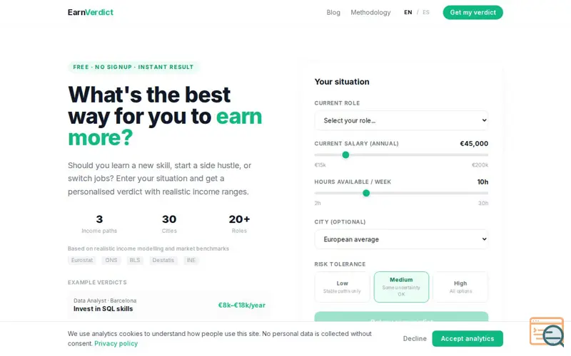 Screenshot of EarnVerdict