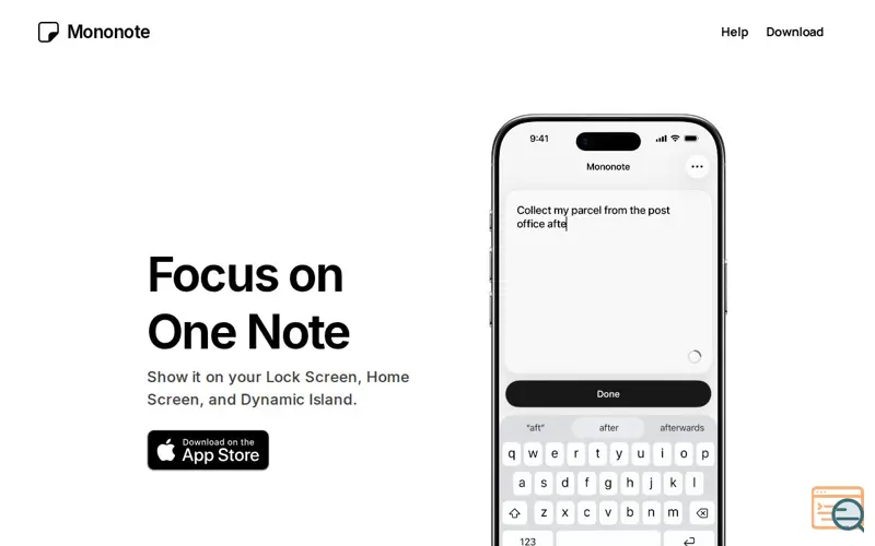 Screenshot of Mononote, a launch using Motion