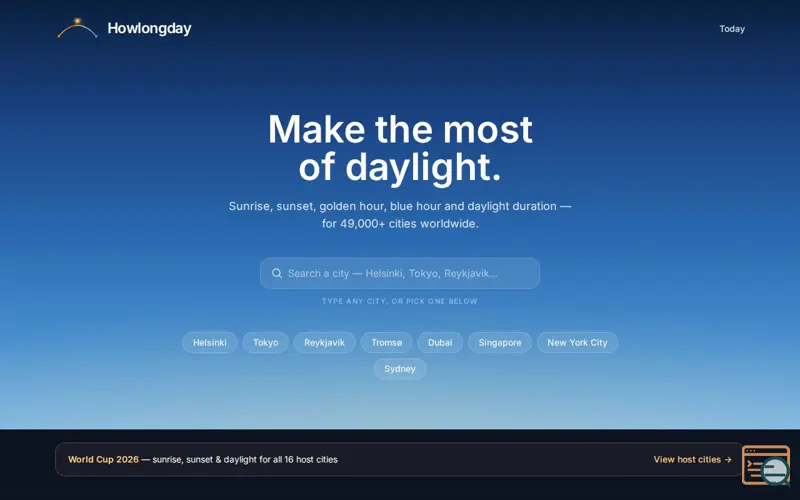 Screenshot of HowLongDay, a launch using Vercel DNS