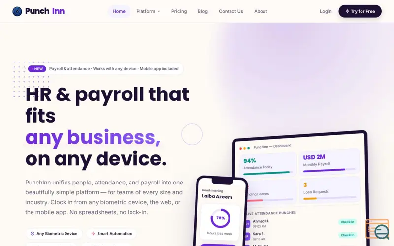Screenshot of PunchInn, a launch using CodeTrendy