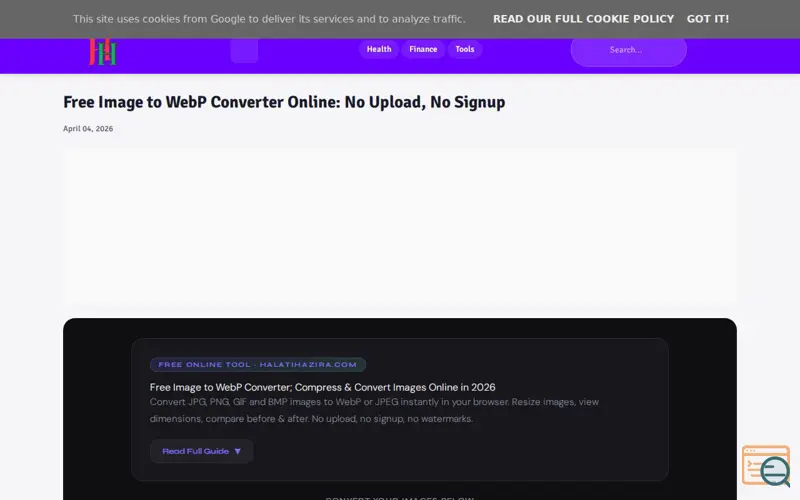 Screenshot of Free Image to Webp converter, a launch using placehold.jp