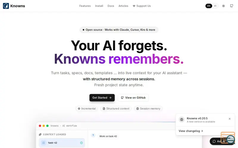 Screenshot of Knowns