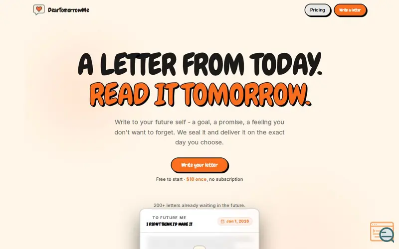 Screenshot of DearTomorrowMe