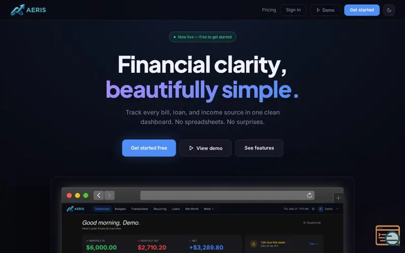 Screenshot of Aeris Finance