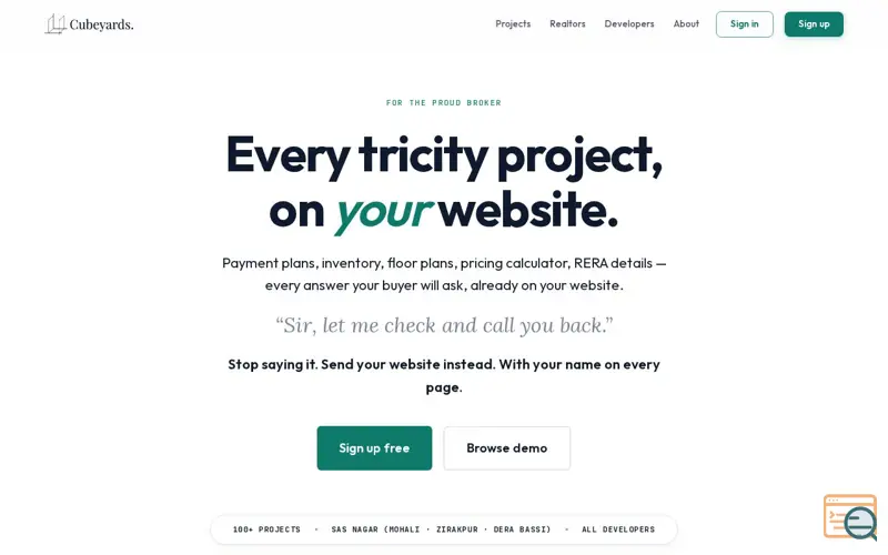 Screenshot of Cubeyards — India's RERA-Verified Broker Network
