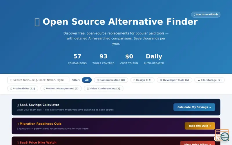 Screenshot of Open Source Alternative Finder