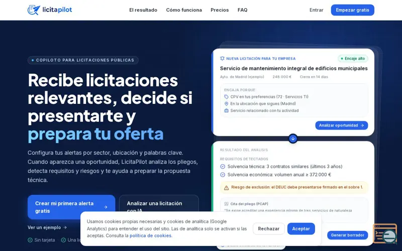 Screenshot of LicitaPilot — Inteligencia para licitaciones públicas