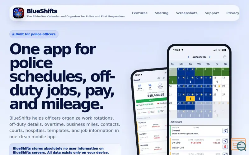 Screenshot of BlueShifts Police Calendar App