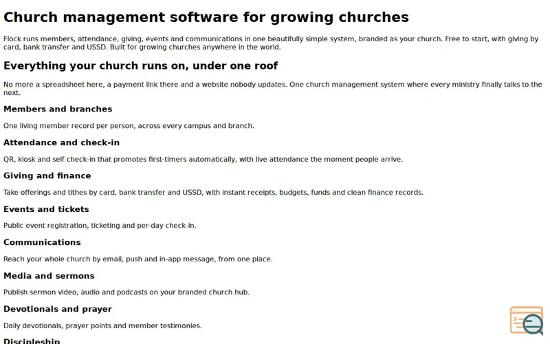 Screenshot of Flock — Church management software for growing churches