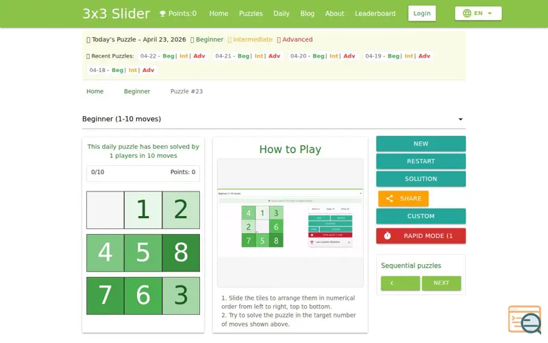 Screenshot of 3x3 Sliding Puzzle