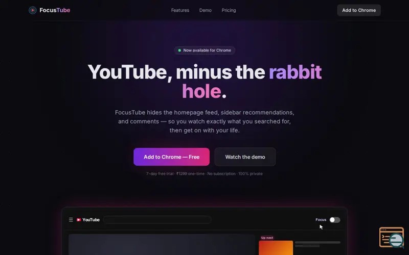 Screenshot of FoucsTube - Distraction Free Youtube