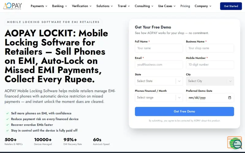 Screenshot of AOPAY LOCKIT: Mobile Locking Software