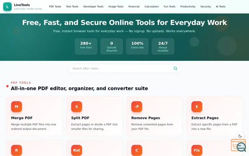 Screenshot of LiveTools | Free, Fast, and Secure Online Tools