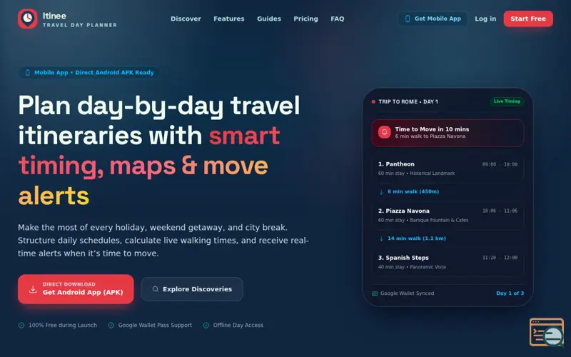 Screenshot of Itinee - Travel Day Planner, a launch using Bunny Fonts