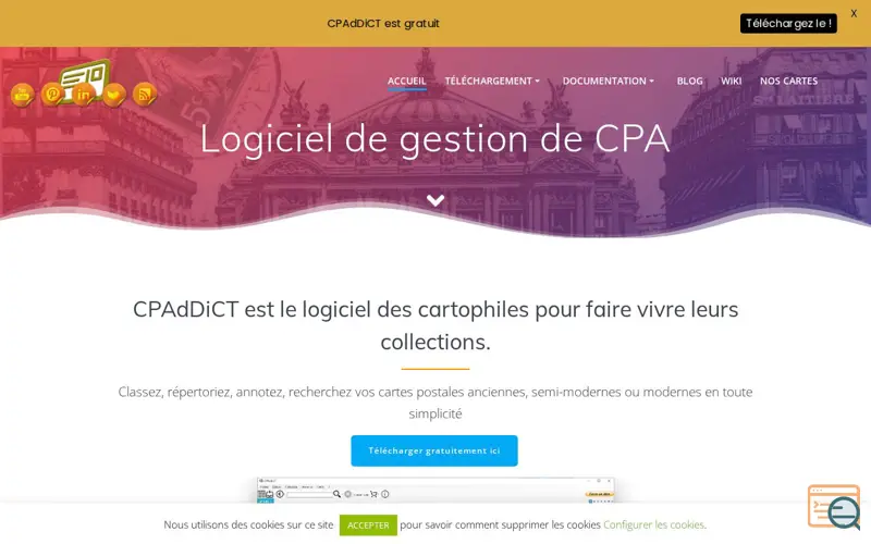 Screenshot of Collection cartes postales anciennes, a launch using WordPress Download Manager