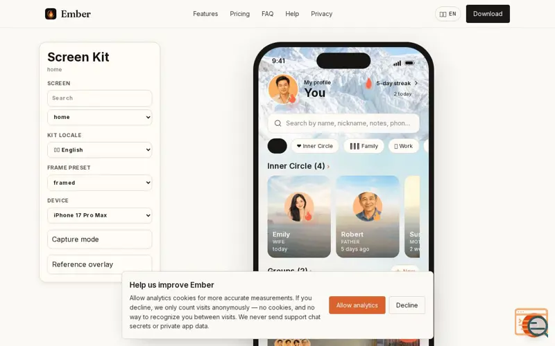 Screenshot of Ember, a launch using Zod