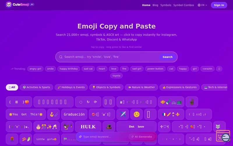 Screenshot of Cute Emoji Copy and Paste