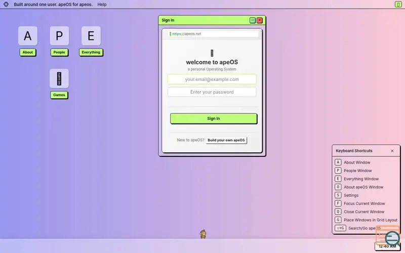 Screenshot of apeOS