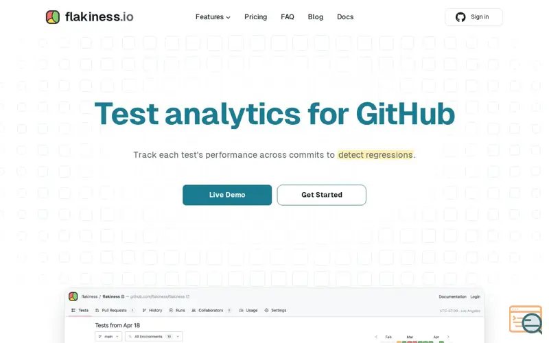 Screenshot of Flakiness.io