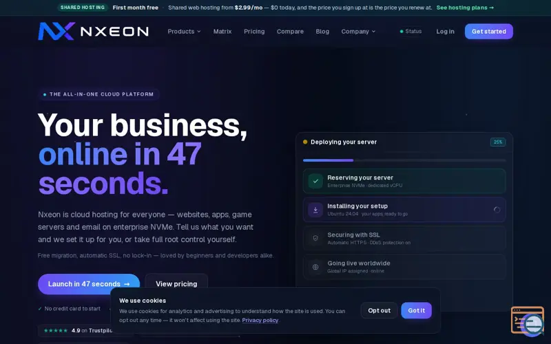 Screenshot of Nxeon — Cloud VPS Hosting, Game Servers & Domains