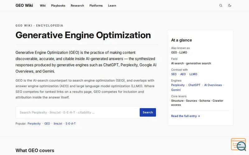 Screenshot of GEO Wiki