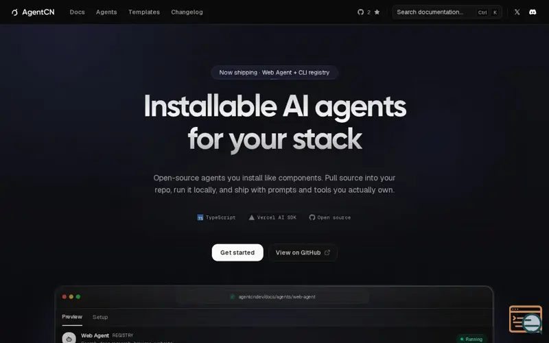 Screenshot of AgentCN, a launch using tsParticles