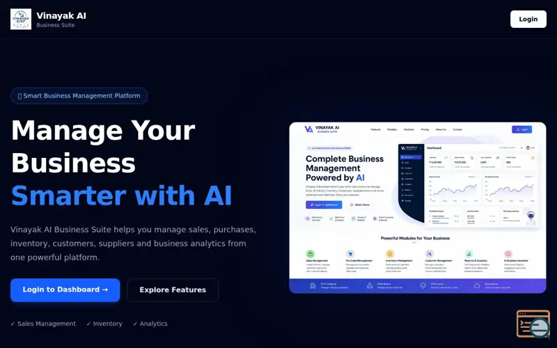 Screenshot of Vinayak AI Business Suite