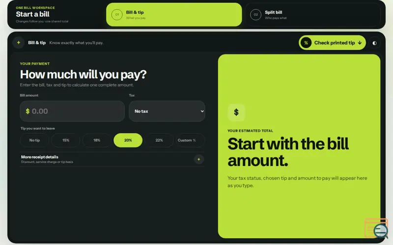 Screenshot of Restaurant Bill & Tip Calculator | Calculator Toolkit