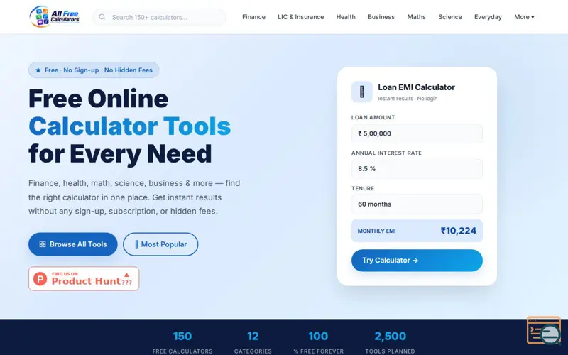 Screenshot of ALL FREE CALCULATORS