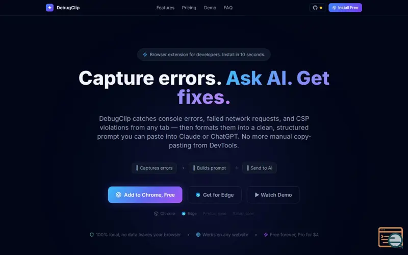 Screenshot of DebugClip | AI Debugging Copilot for Chrome DevTools