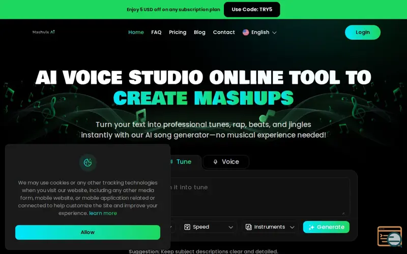 Screenshot of Hashvix Vocal & Tune Generator