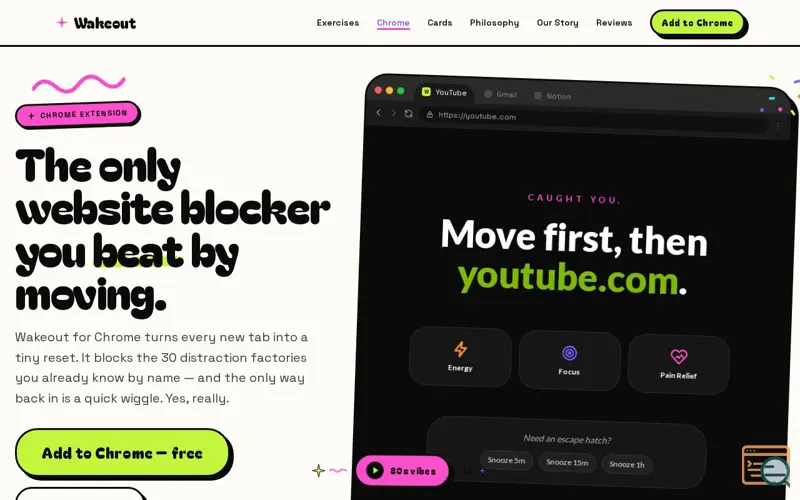 Screenshot of Wakeout Chrome Extension