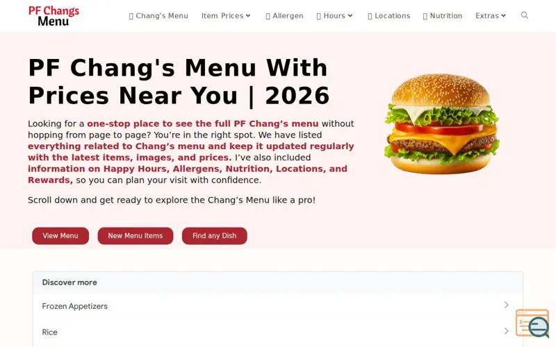 Screenshot of PF Chang’s Menu