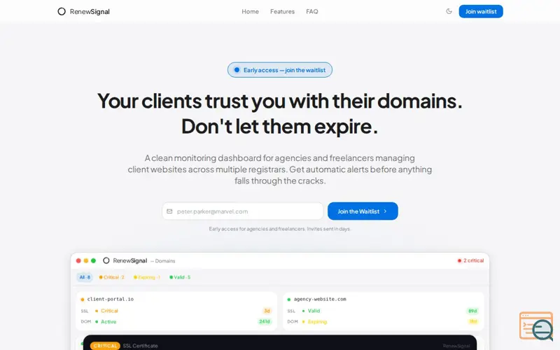 Screenshot of RenewSignal