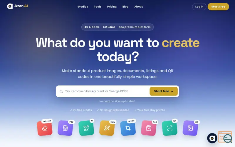 Screenshot of Azan AI — All-in-One AI Tools for Images, PDFs, QR Codes & Listings, a launch using LaunchBoosts