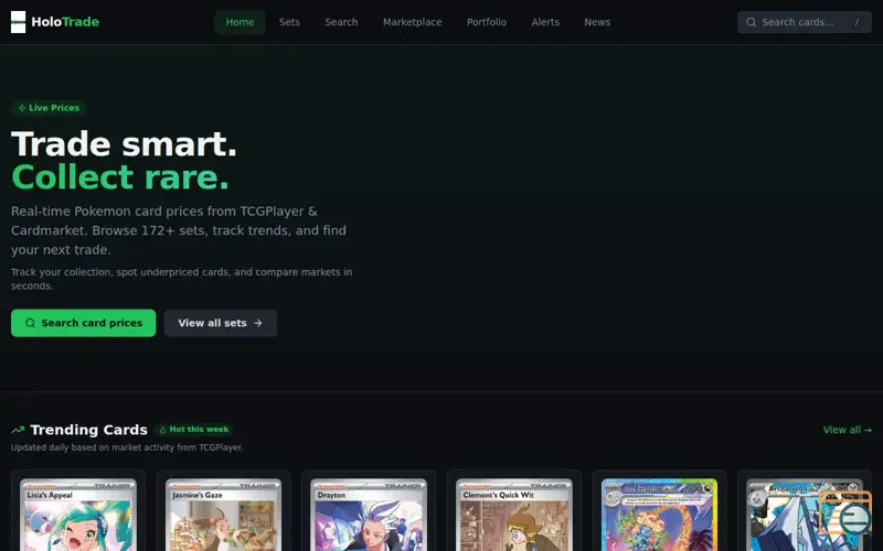 Screenshot of HoloTrade, a launch using Pokémon TCG API