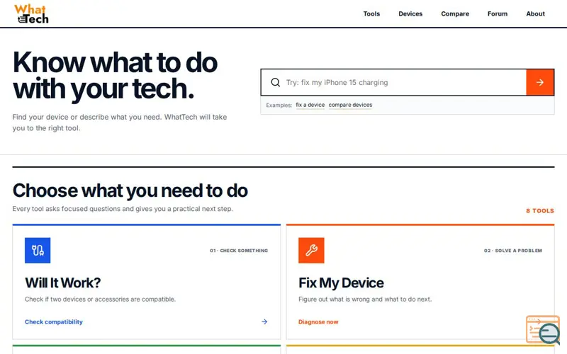 Screenshot of WhatTech — All tech tools in one site
