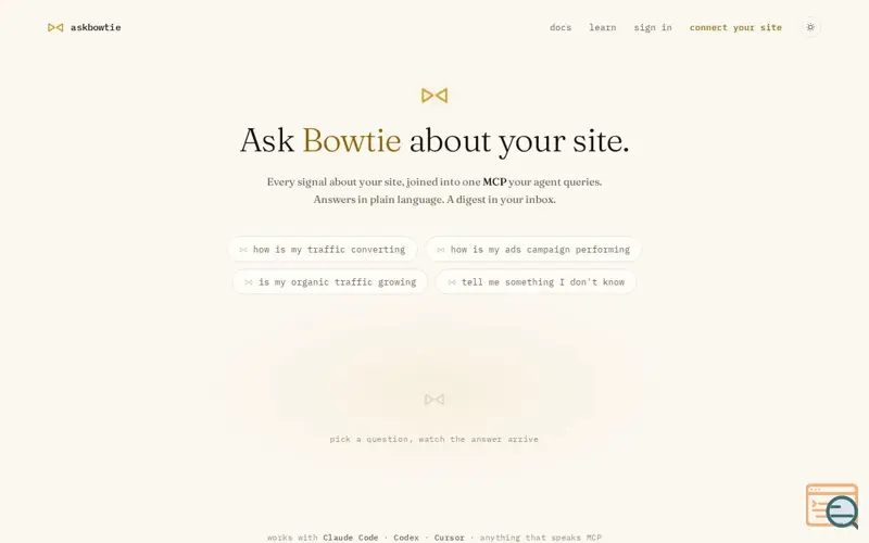 Screenshot of askbowtie · ask Bowtie about your site