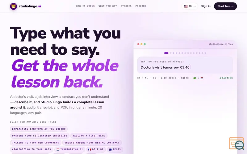 Screenshot of studiolingo.ai