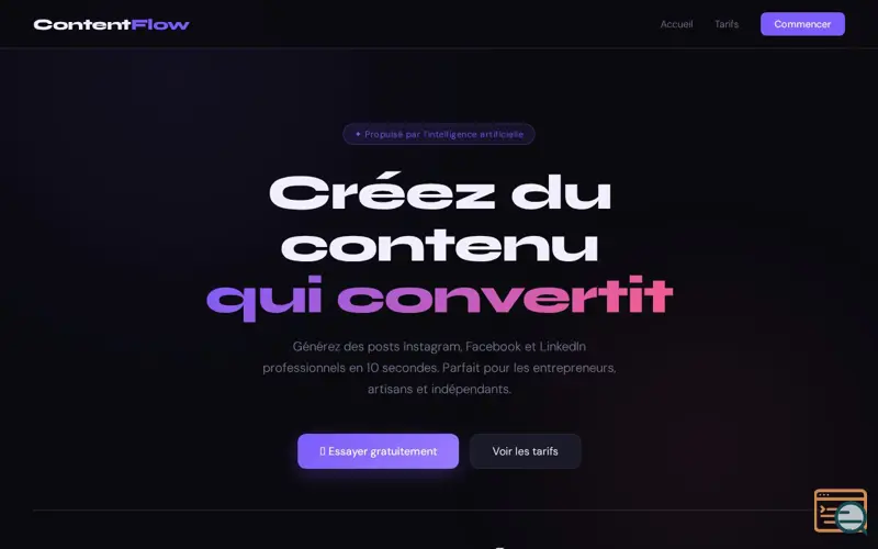 Screenshot of ContentFlow — Générateur de contenu IA