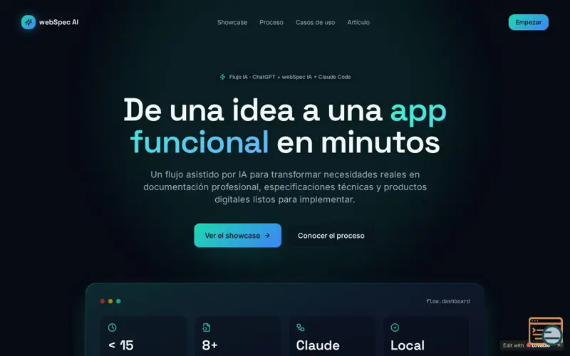 Screenshot of WebSpec AI