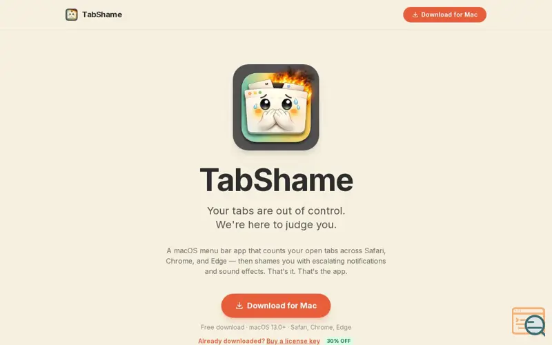 Screenshot of TabShame