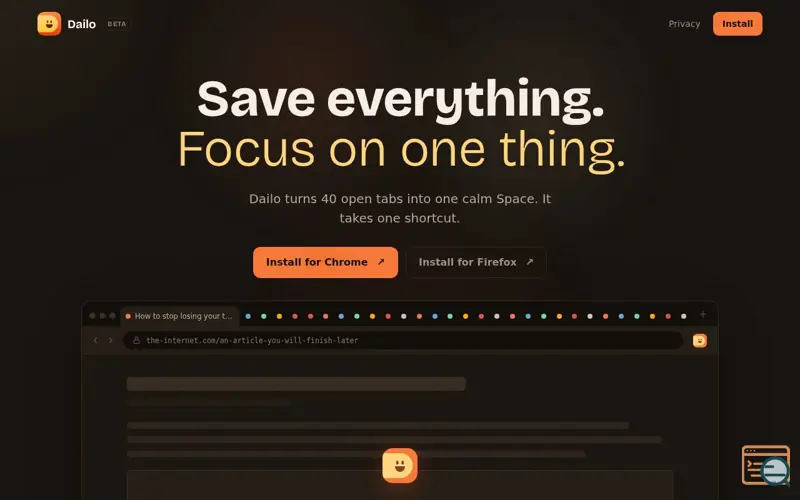 Screenshot of Dailo — Save everything. Focus on one thing.